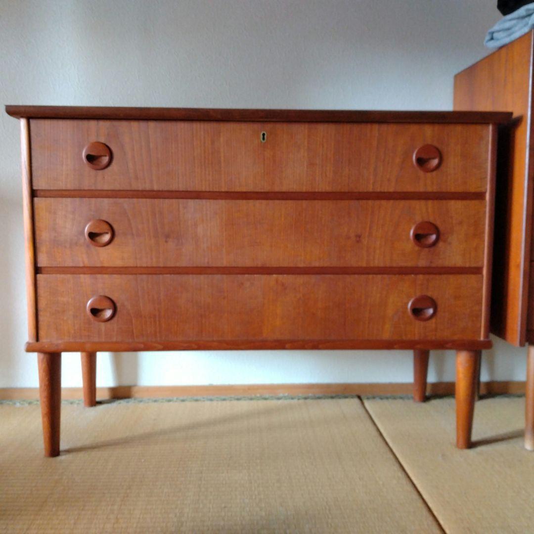 北欧ビンテージ　チェスト　ウッド 3段チェスト