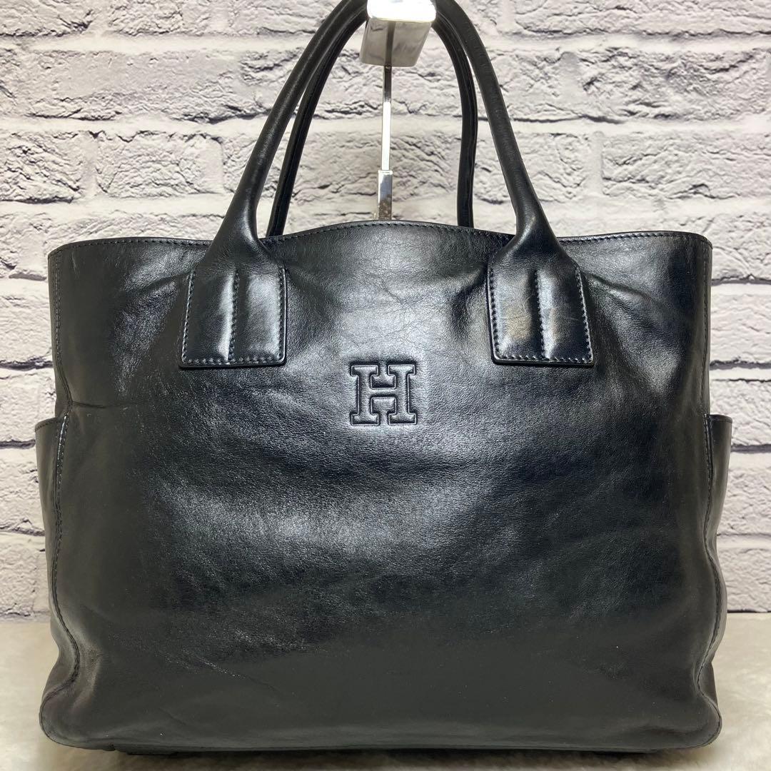 美品✨ヒロフ デュオ Hロゴ A4 サイドポケット 3室 本革 トートバッグ