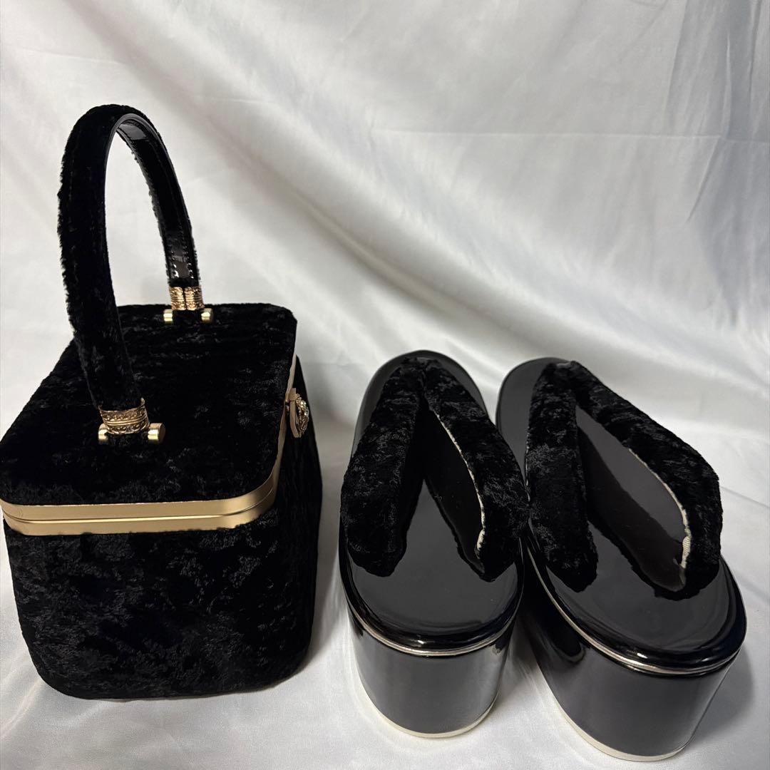 新品　振袖用　ベルベット　2026年新作　草履　バッグ　セット　黒　フリーサイズ