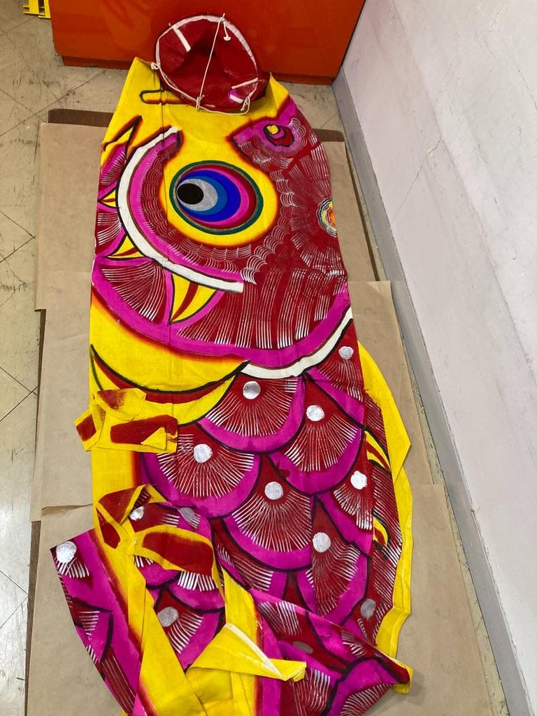 希少 木綿 鯉のぼり 赤×黄 4.5m 金箔 銀箔　新品未使用 昭和レトロ