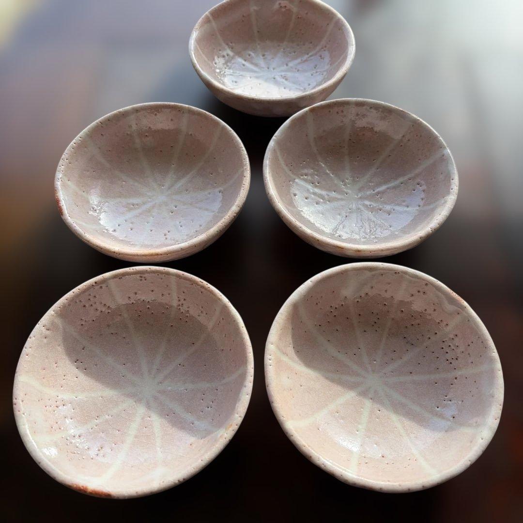 紅志野　小鉢五枚揃え　貫入　作家物