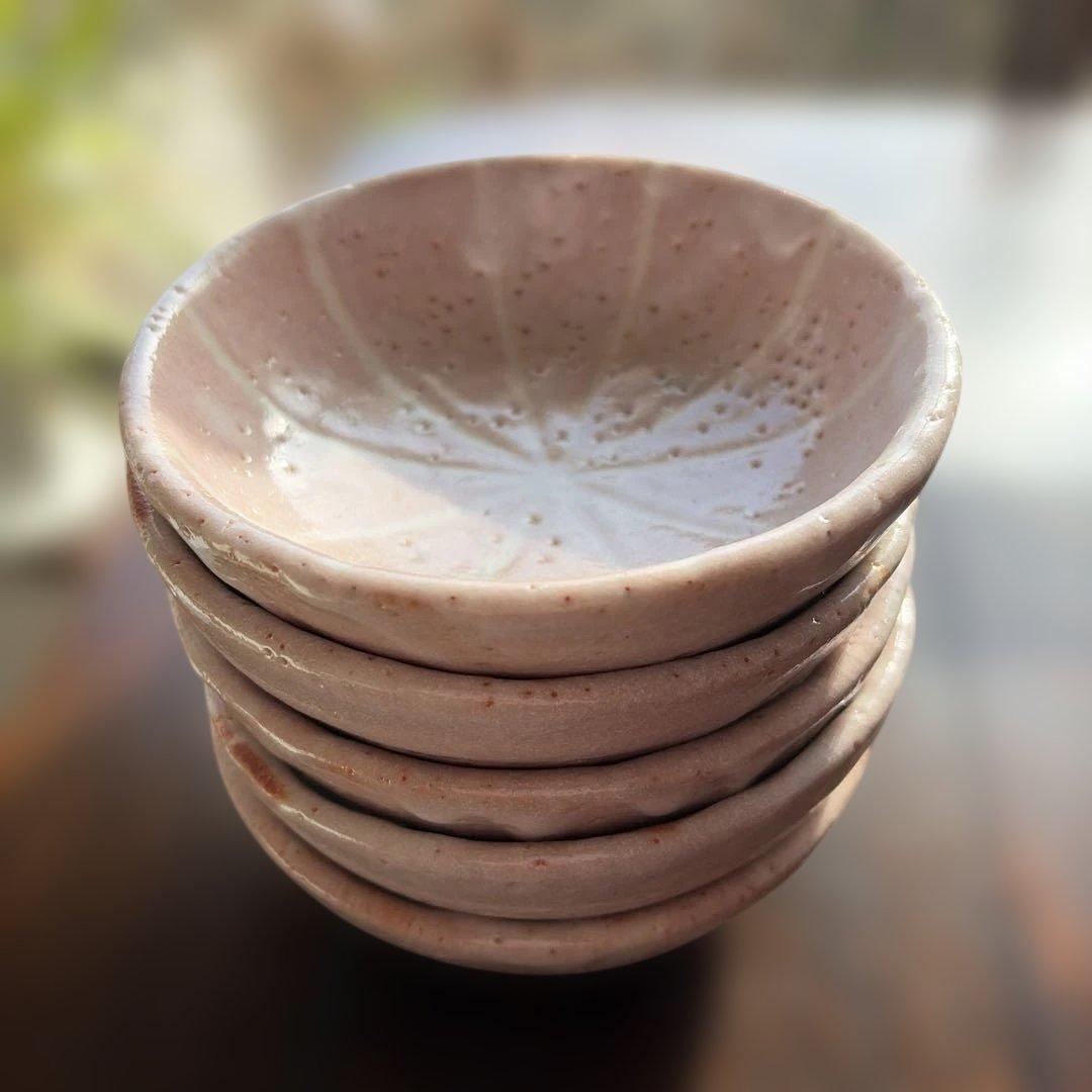 紅志野　小鉢五枚揃え　貫入　作家物