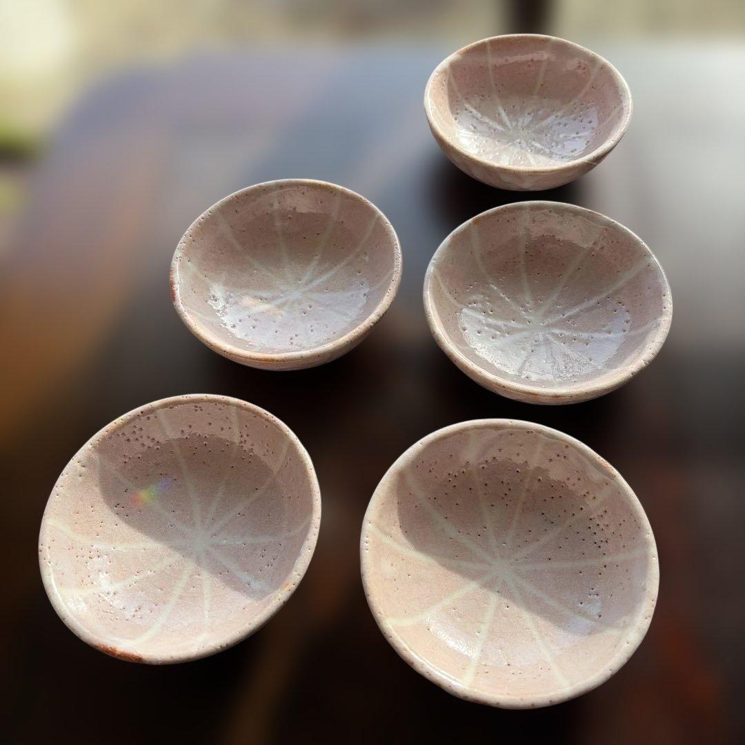 紅志野　小鉢五枚揃え　貫入　作家物
