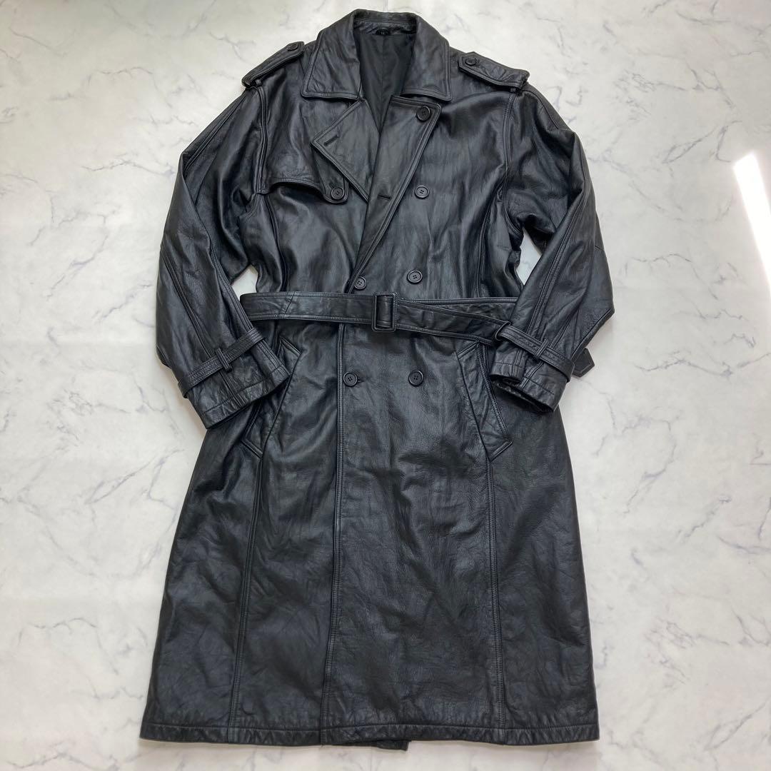 VINTAGE メンズ カウレザー トレンチコート 希少サイズLL 超ロング丈