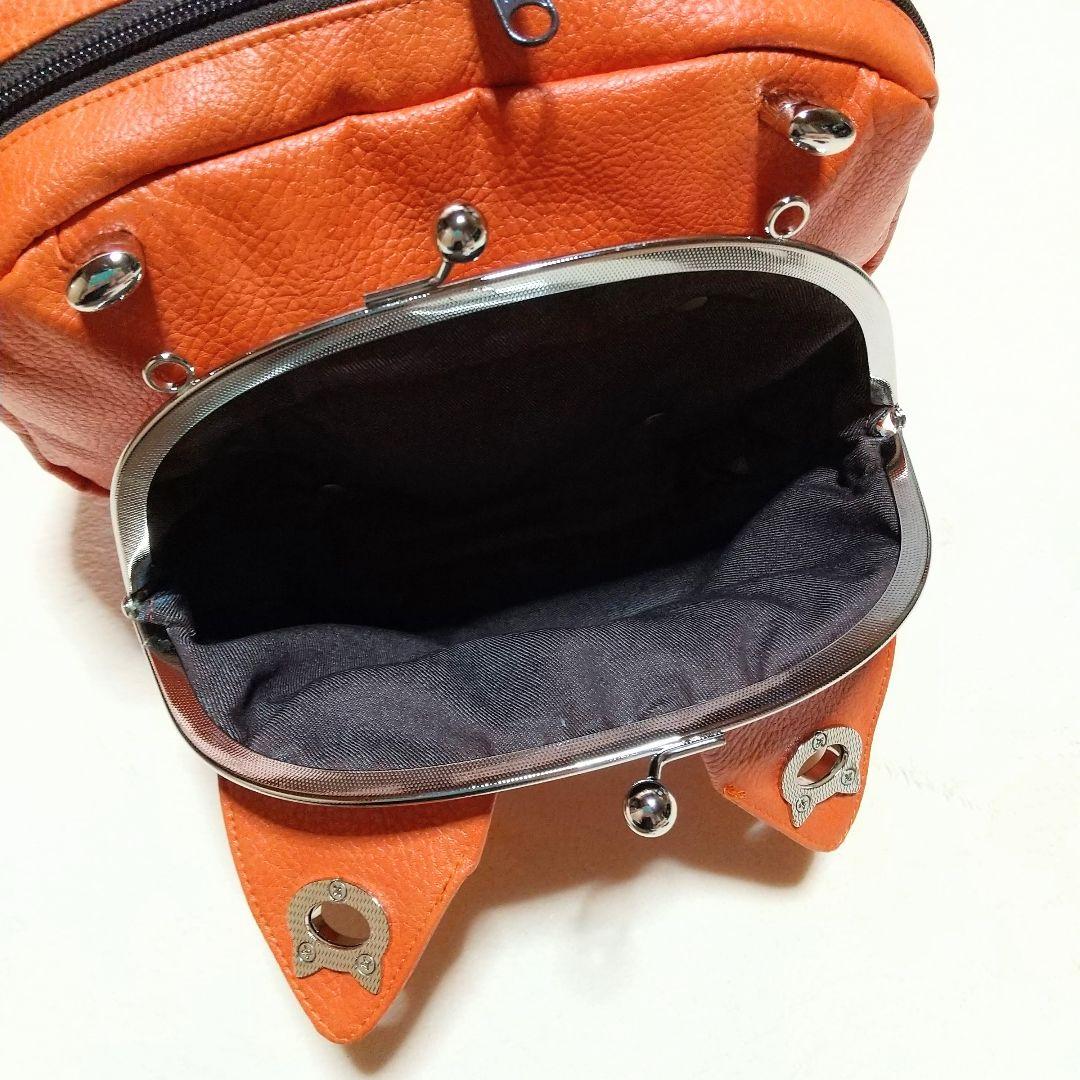 2WAY　がま口バッグ　猫耳　リュック＆ボディバッグ　フェイクレザー　肉球