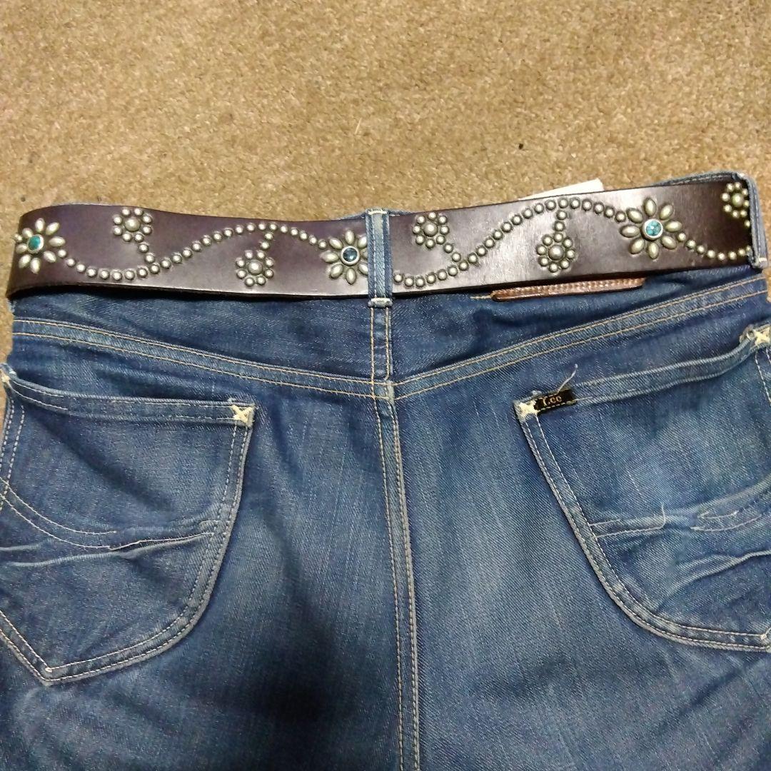 36inch ターコイズ フラワー HTC 革製 スタッズベルト ダークブラウン