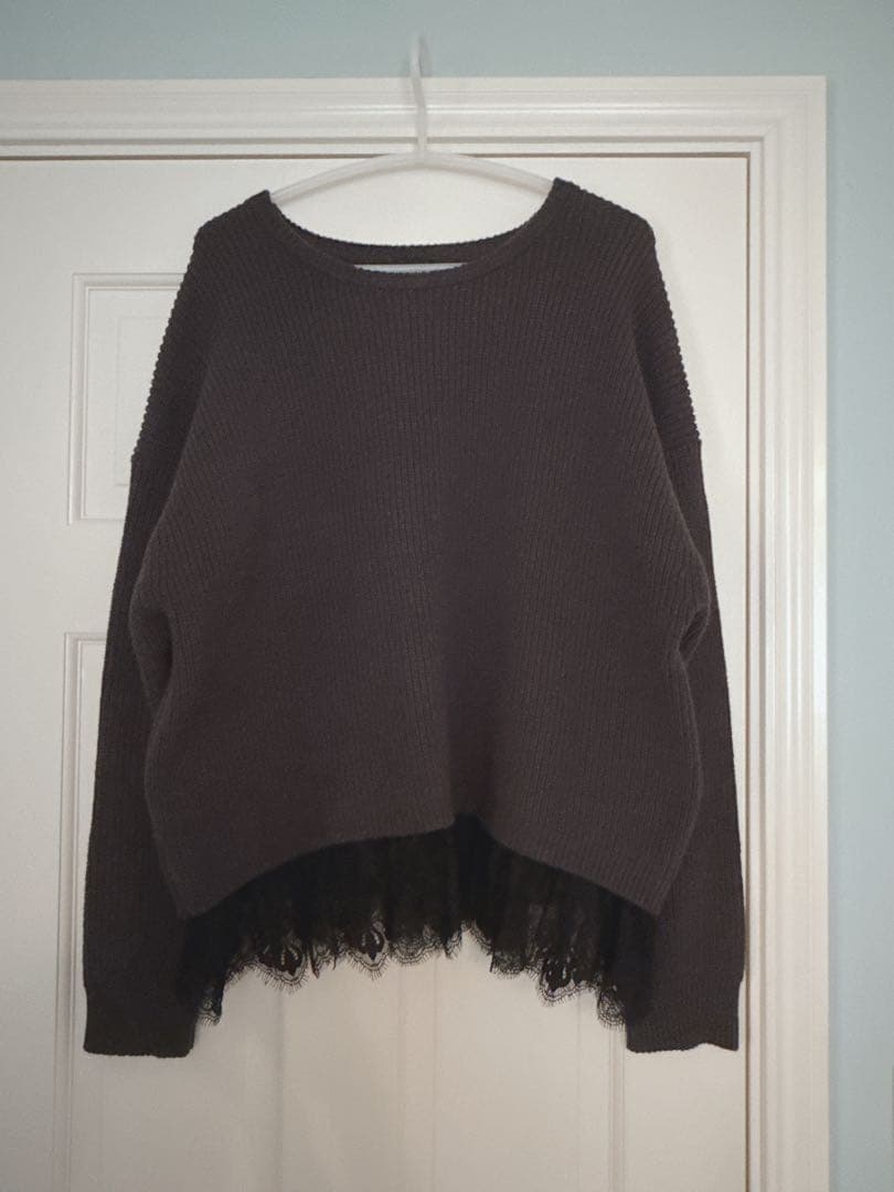 Spick&Span 今期 レースドッキング畦ニットプルオーバー グレー 美品