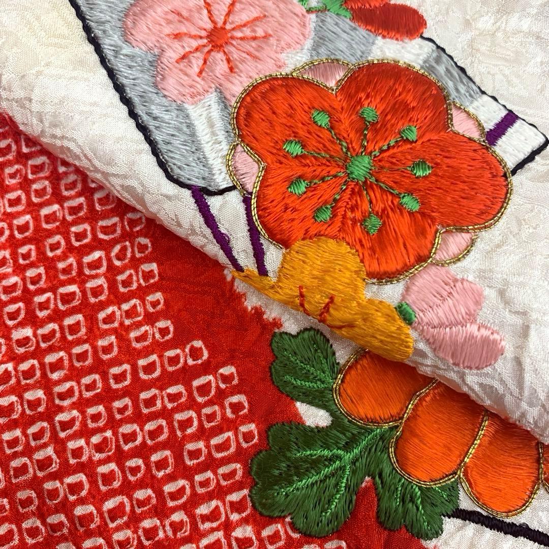 504agu2□七五三 三歳 女の子 着物&長襦袢 総絞り 刺繍□状態良好