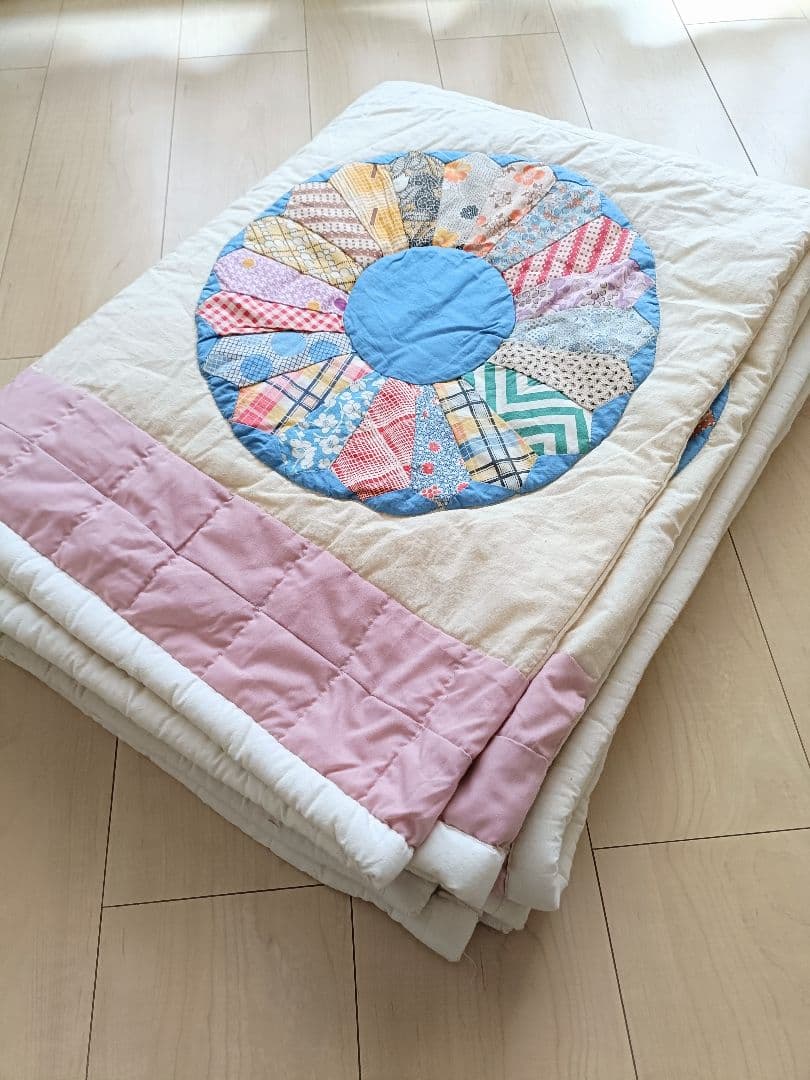 大判 ドレスデンプレート柄 パッチワークキルト ラグ ハンドメイド ヴィンテージ