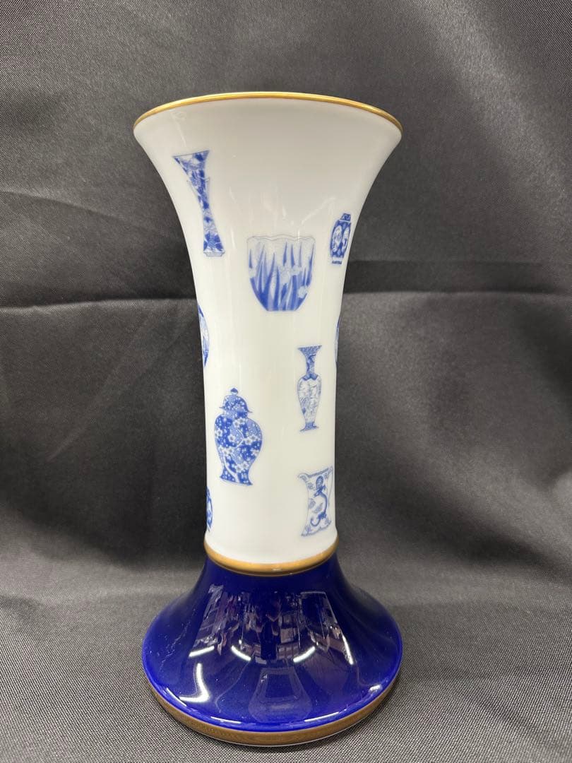 【USED】深川製磁　深川　ブルーチャイナ　花瓶　金彩　青　白