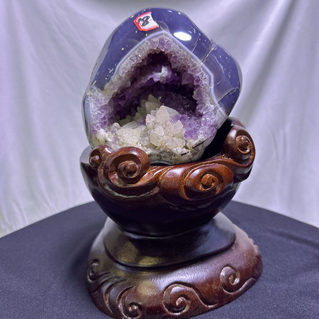 アゲート アメジスト カルサイト 共生 原石 置物D.57