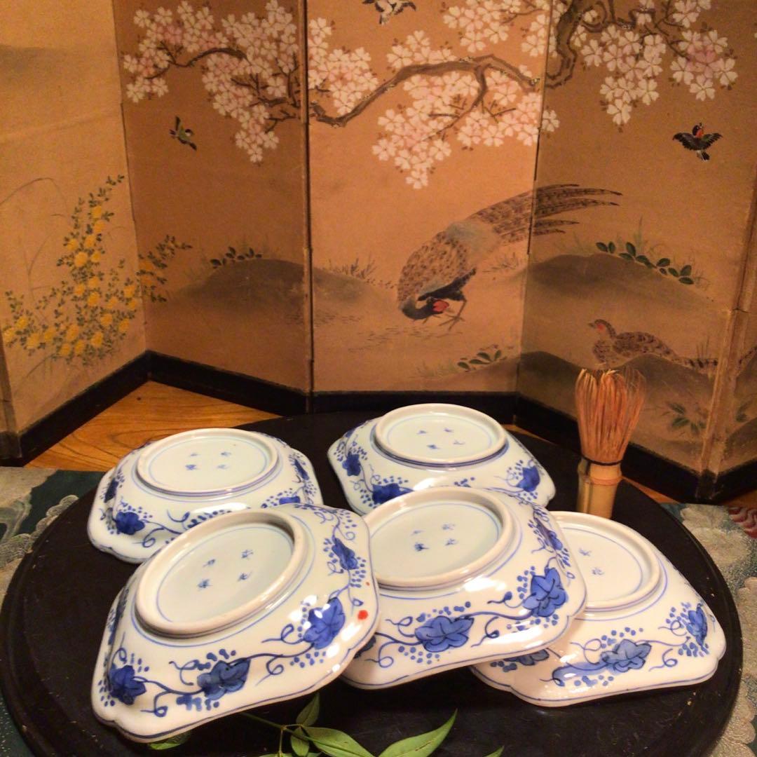 311 古伊万里 極上　染錦手 隅入角皿 五枚