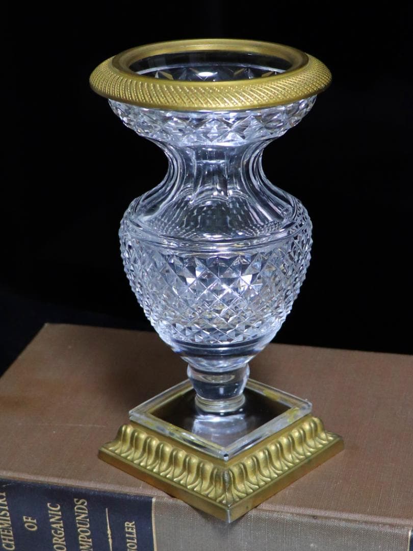 オールド・バカラ 1870年頃美術館級 ブロンズメディチ切子花瓶 壺 ディアマン