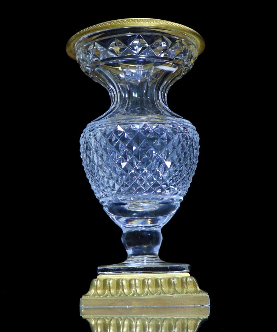 オールド・バカラ 1870年頃美術館級 ブロンズメディチ切子花瓶 壺 ディアマン