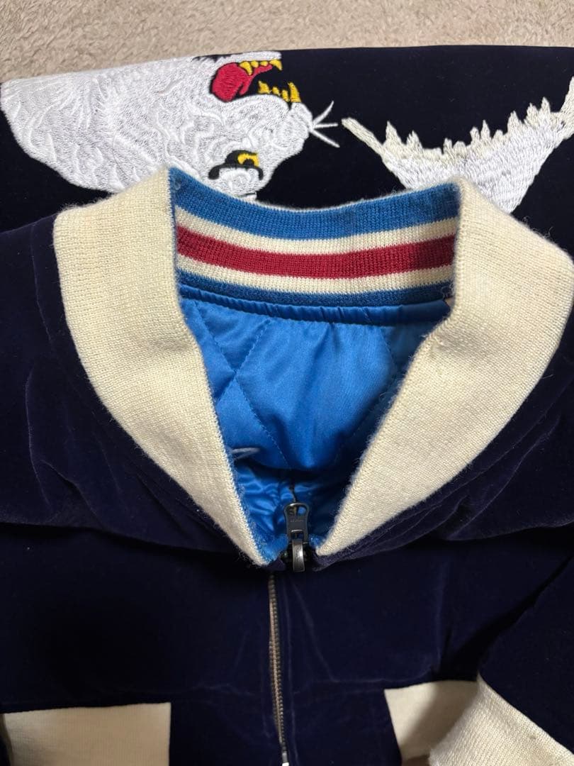 BILLVAN刺繍スカジャン ネイビー 青　別珍　リバーシブル