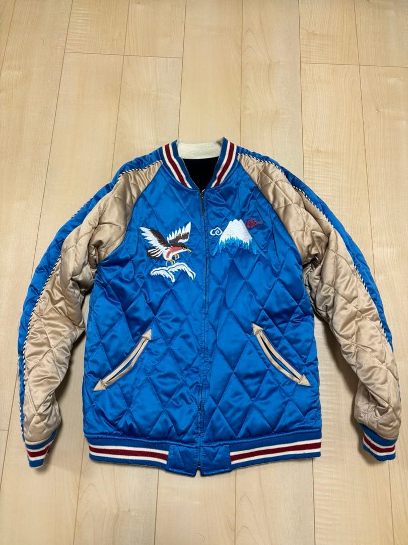 BILLVAN刺繍スカジャン ネイビー 青　別珍　リバーシブル