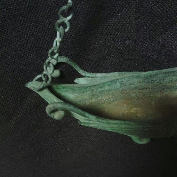 銅製　鳳凰　吊り花生　青銅製　吊り花器　舟形　時代物　カ10