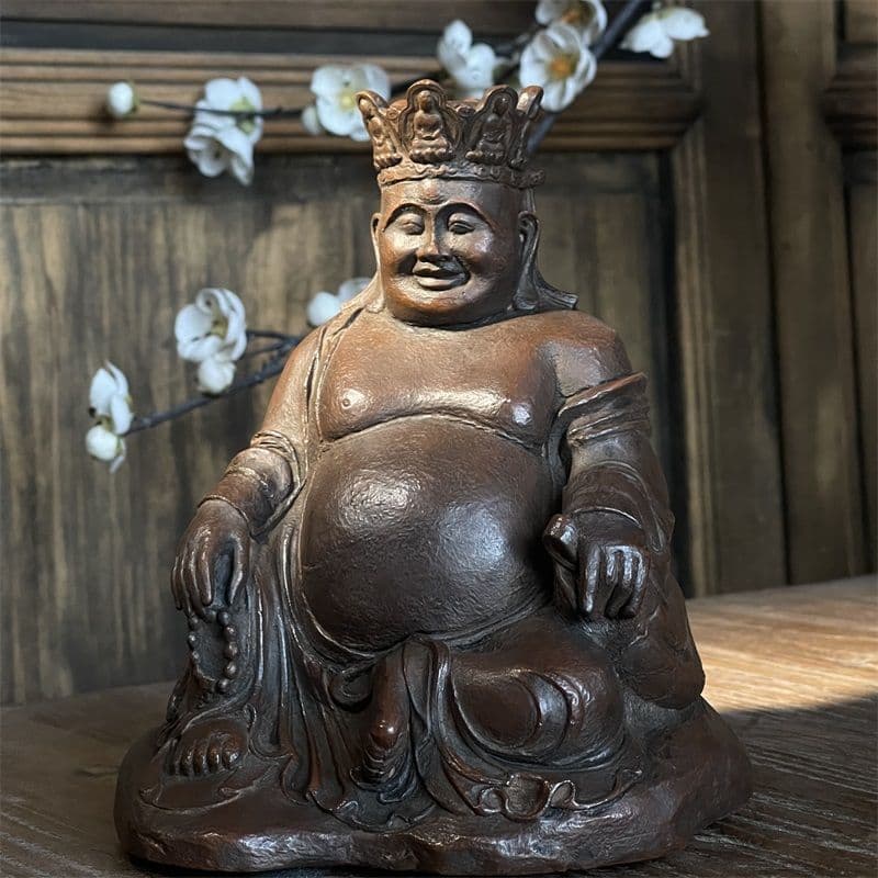 石像 仏像 宝冠弥勒仏 禅意 玄関 書斎 茶室 机面 供養 装飾品 工芸品 置物