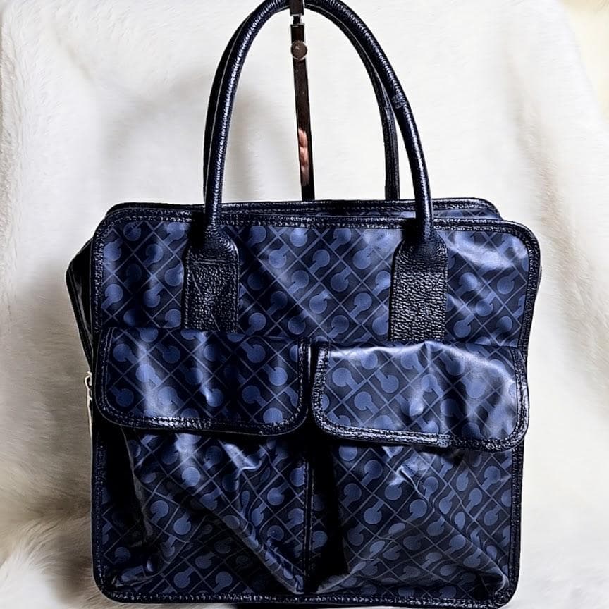 美品☆GHERARDINI ゲラルディーニ モノグラム総柄 濃紺ミニトートバッグ