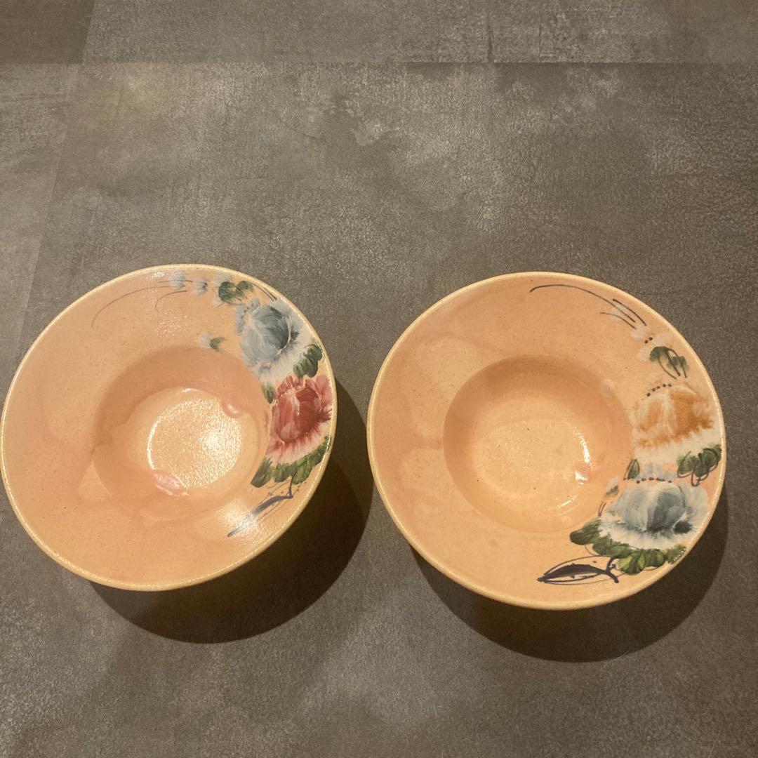 花柄ピンク陶器ボウル2個セット
