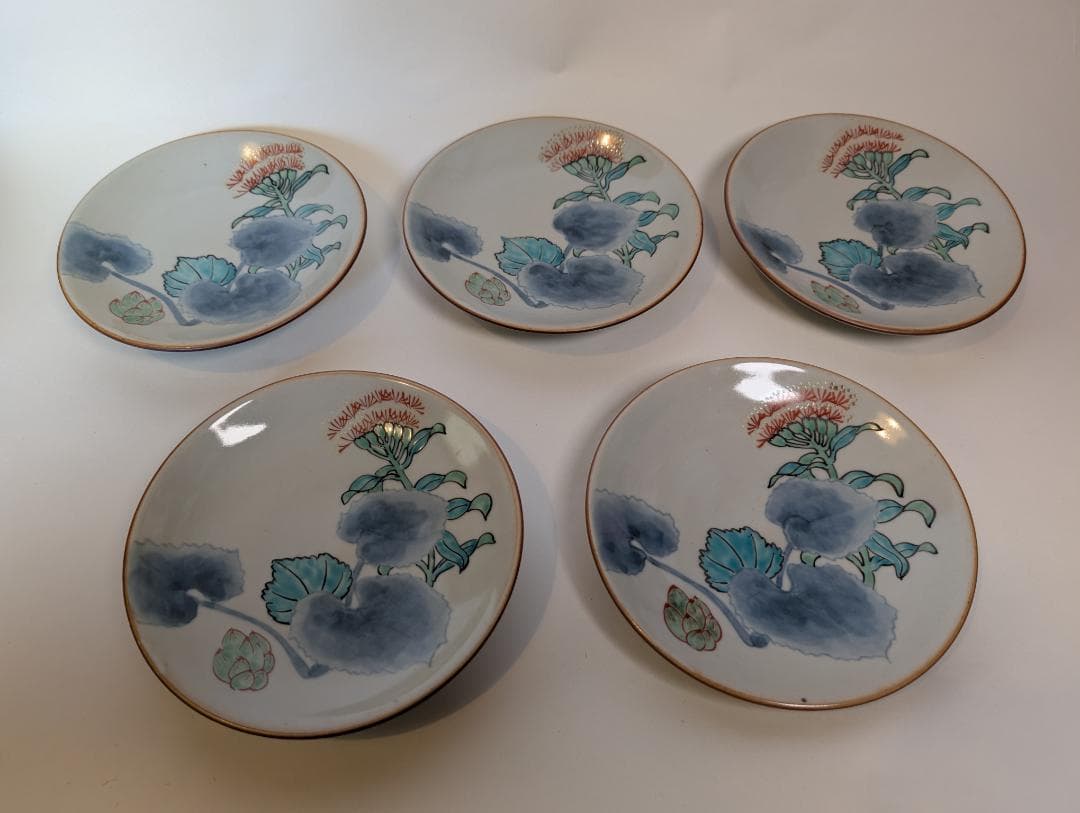 佐藤走破　5代目　花柄の五寸丸皿　5枚セット　有田焼