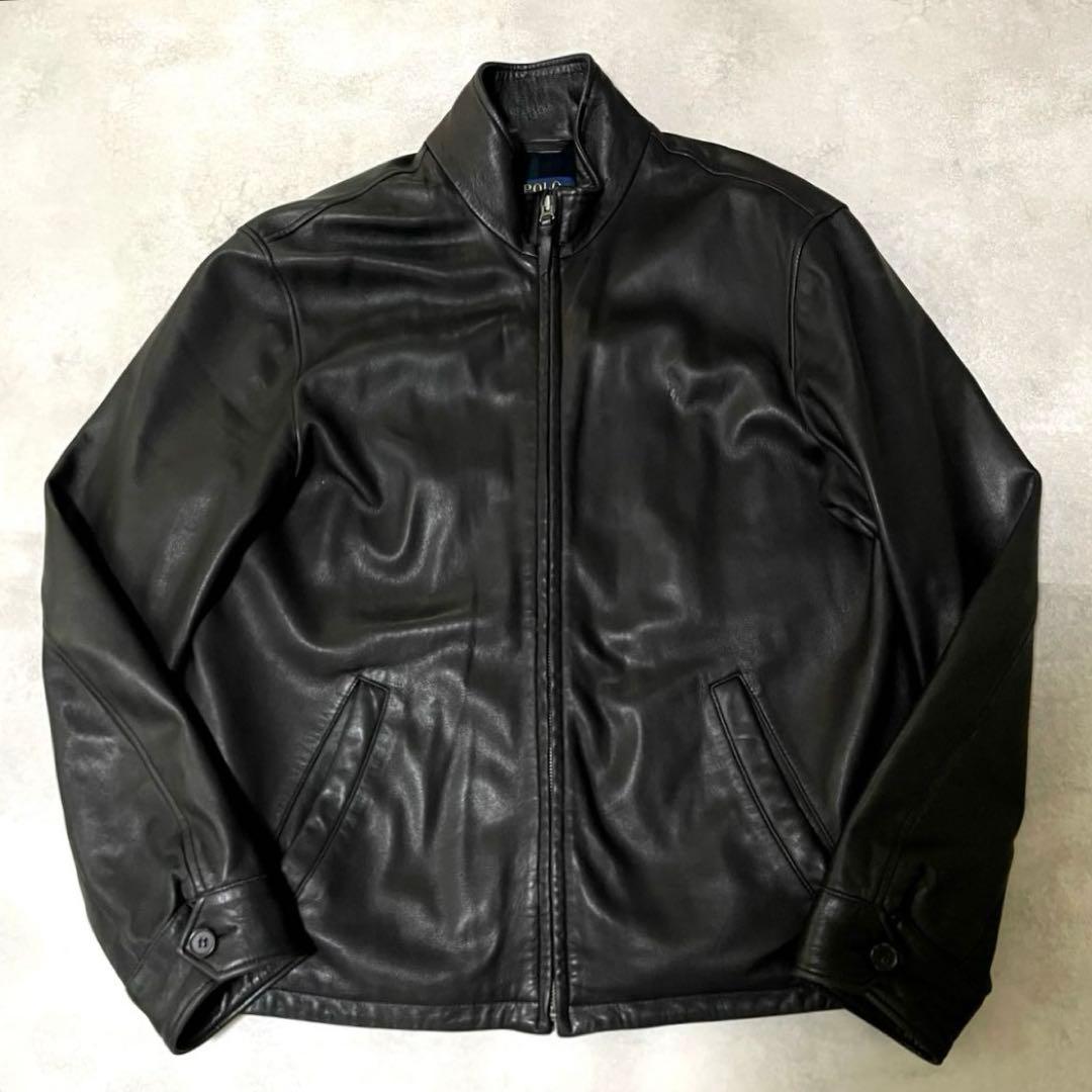 極美品 ポロラルフローレン シングルライダースジャケット 羊革 チェック ポニー