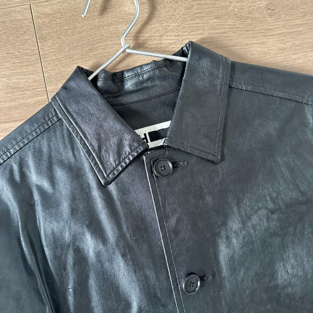 H BEAUTY&YOUTH ブラックレザーシャツジャケット