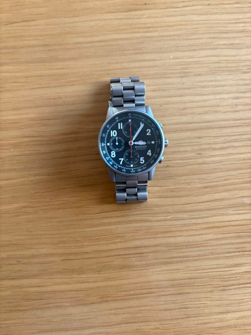【美品】WENGER 腕時計 クロノグラフ　黒文字盤 78229 自動巻き