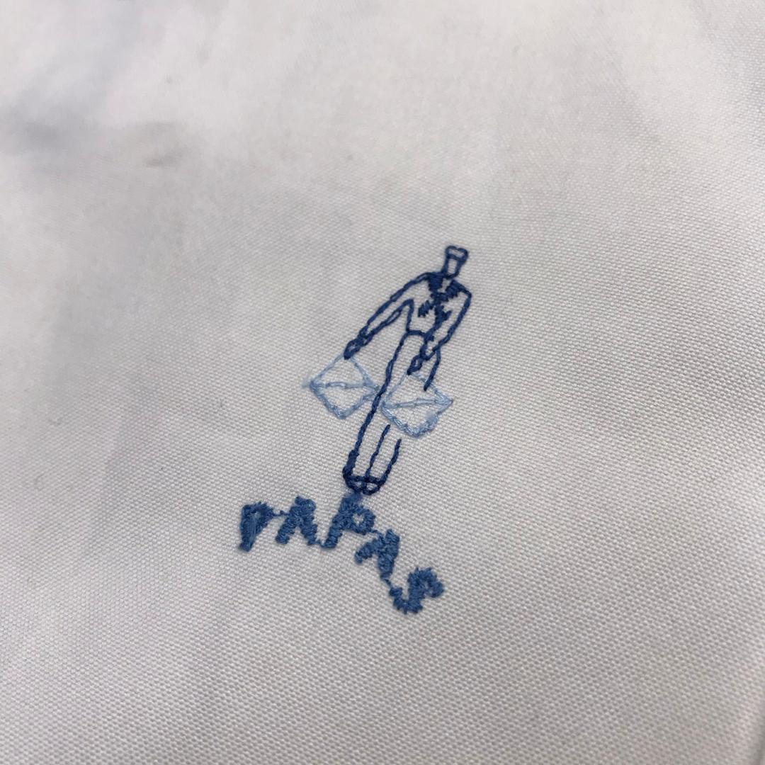 Papas ボタンダウンシャツ マリンモチーフ 刺繍 日本製 ホワイト M