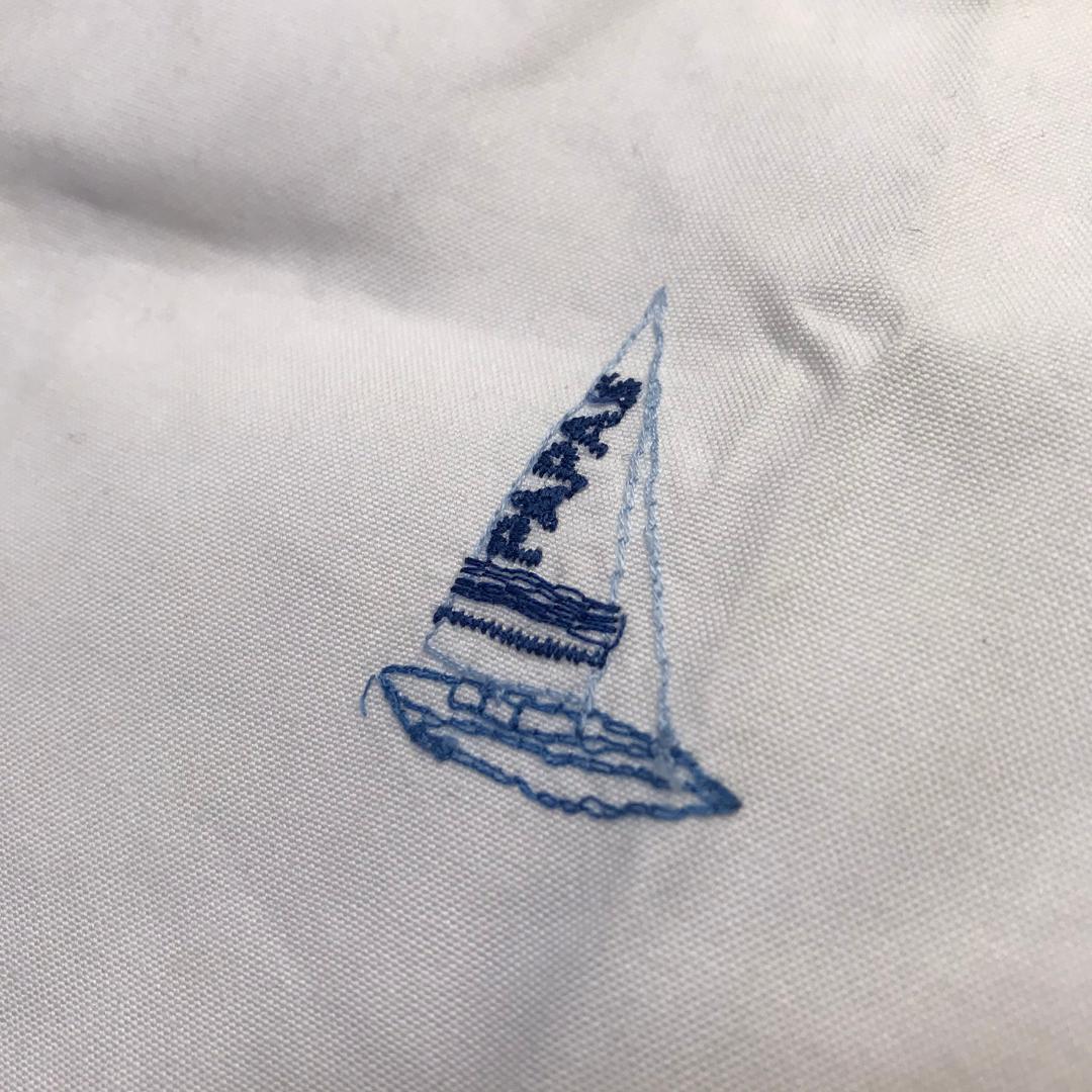 Papas ボタンダウンシャツ マリンモチーフ 刺繍 日本製 ホワイト M