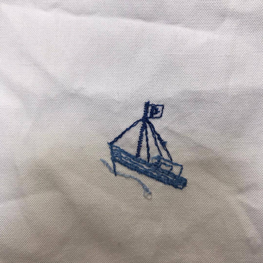 Papas ボタンダウンシャツ マリンモチーフ 刺繍 日本製 ホワイト M