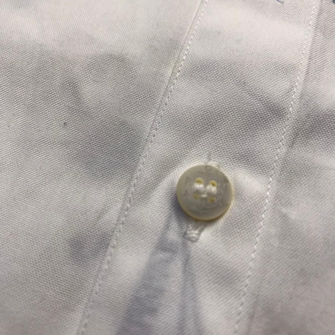 Papas ボタンダウンシャツ マリンモチーフ 刺繍 日本製 ホワイト M