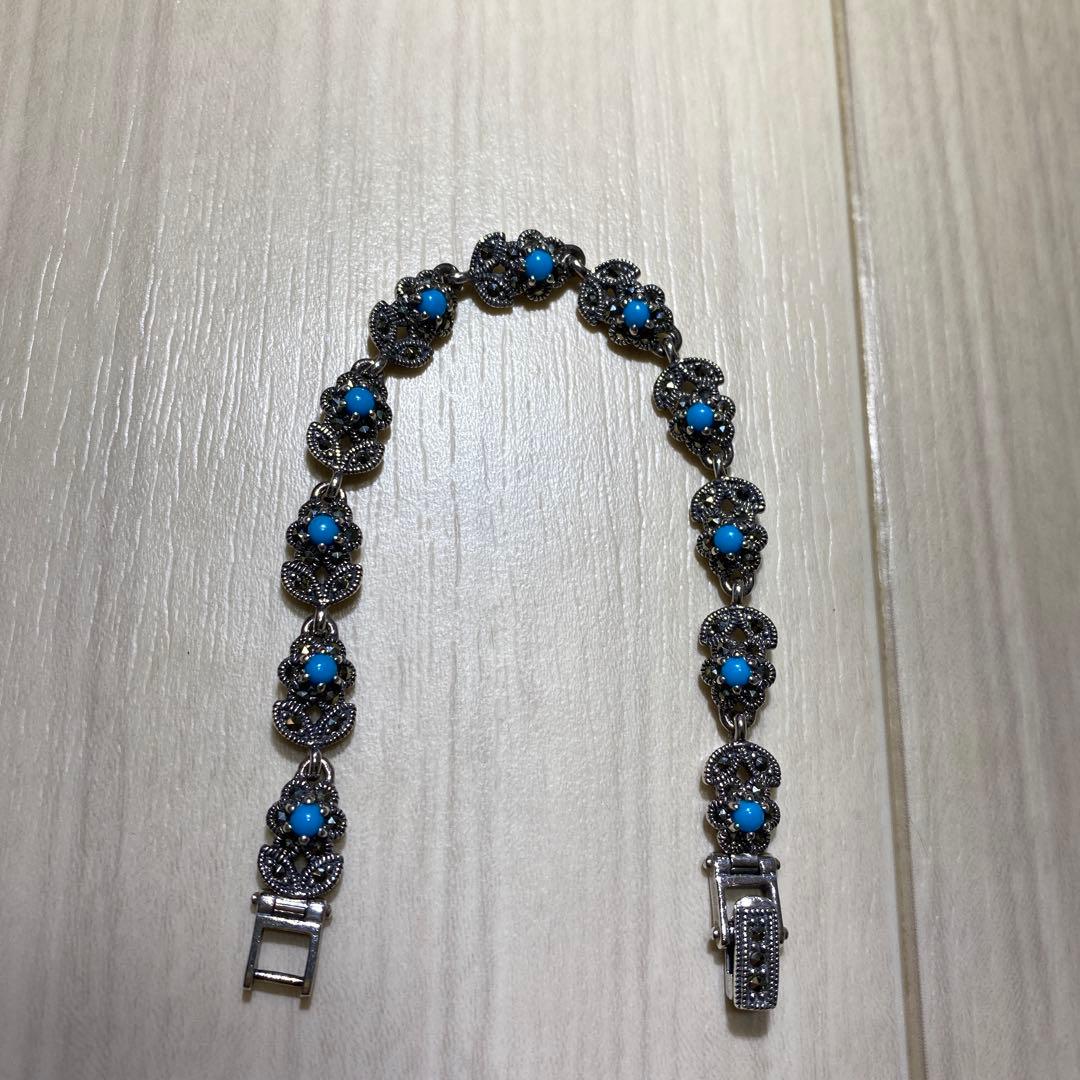 シルバー925 スリーピングビューティー マーカサイト ターコイズ ブレスレット