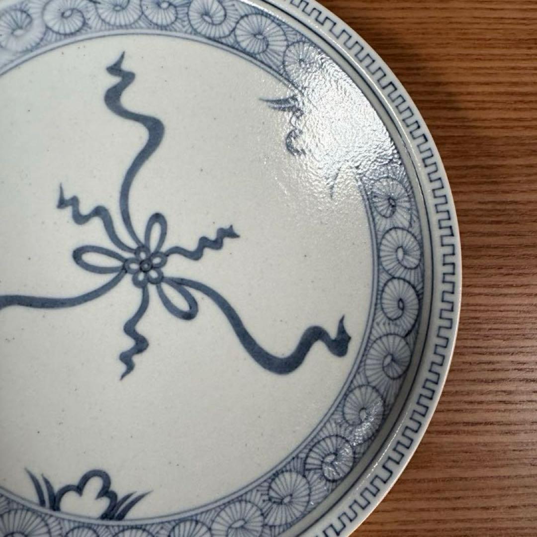 有田焼 李荘窯 染付水引地紋 手造り渕付皿 2枚セット☆