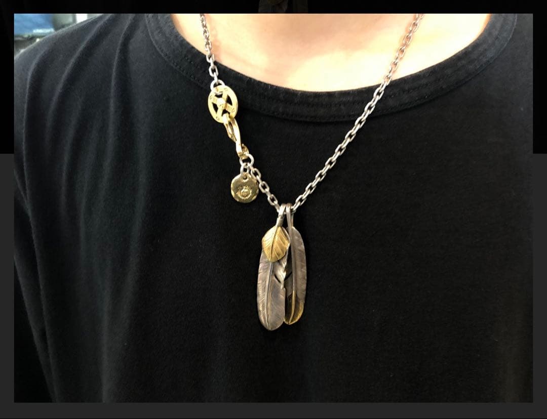 上金 右 フェザー ネックレス トップ ハート ハンドメイド ノーブランド