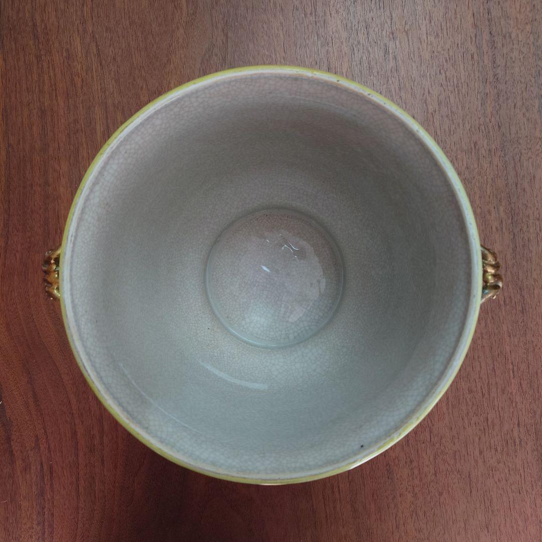 花柄陶器花器 金属脚付き 中型