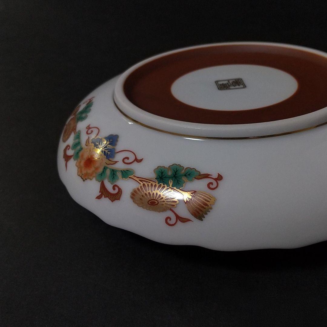 未使用品 前畑陶器 庫山窯 金蘭手 金彩菊紋 古伊万里文 約14㎝ 5枚 輪花皿