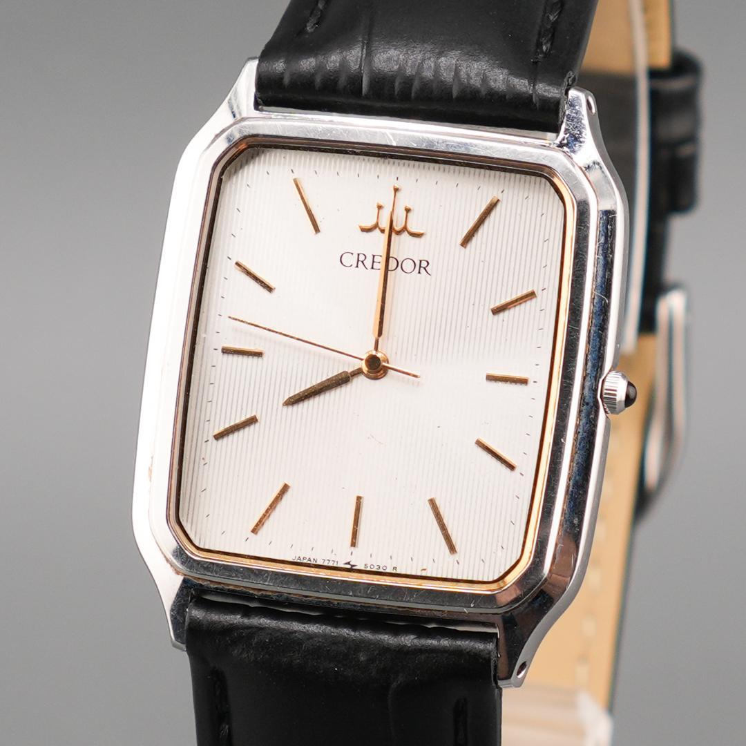 稼働 SEIKO CREDOR スクエア 腕時計 新品電池 新品ベルト クォーツ