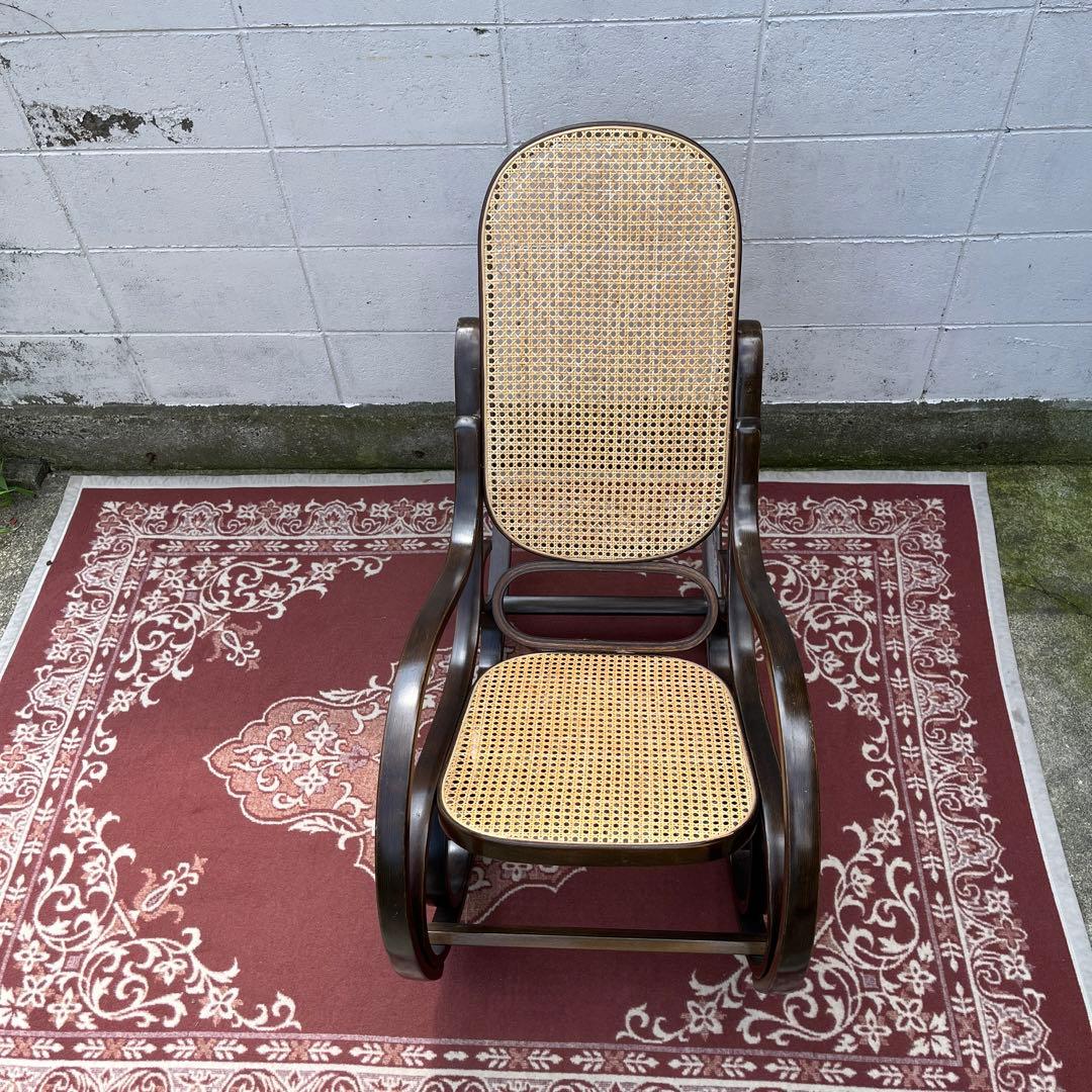 曲木 木製フレーム × 籐ラタンパネル ロッキングチェア 椅子 イス