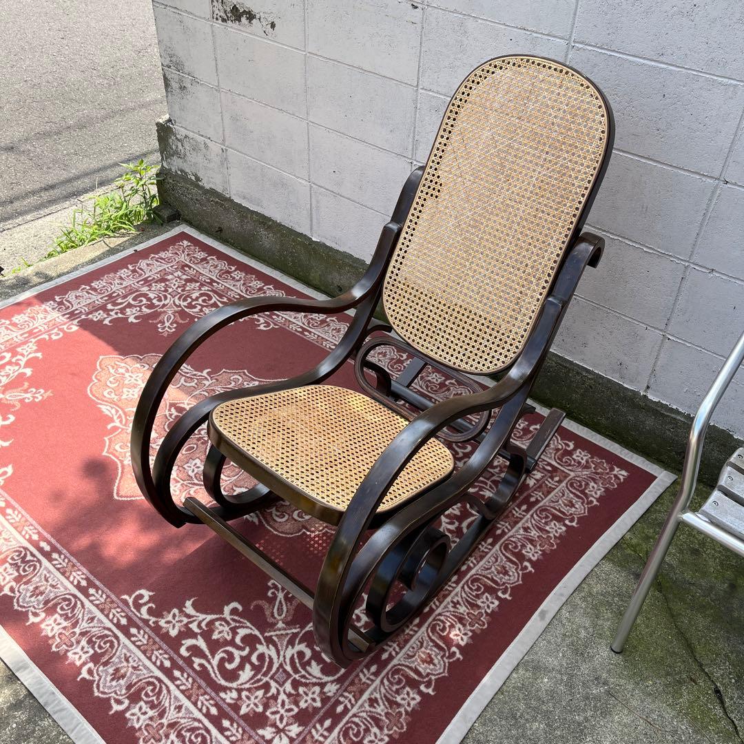 曲木 木製フレーム × 籐ラタンパネル ロッキングチェア 椅子 イス