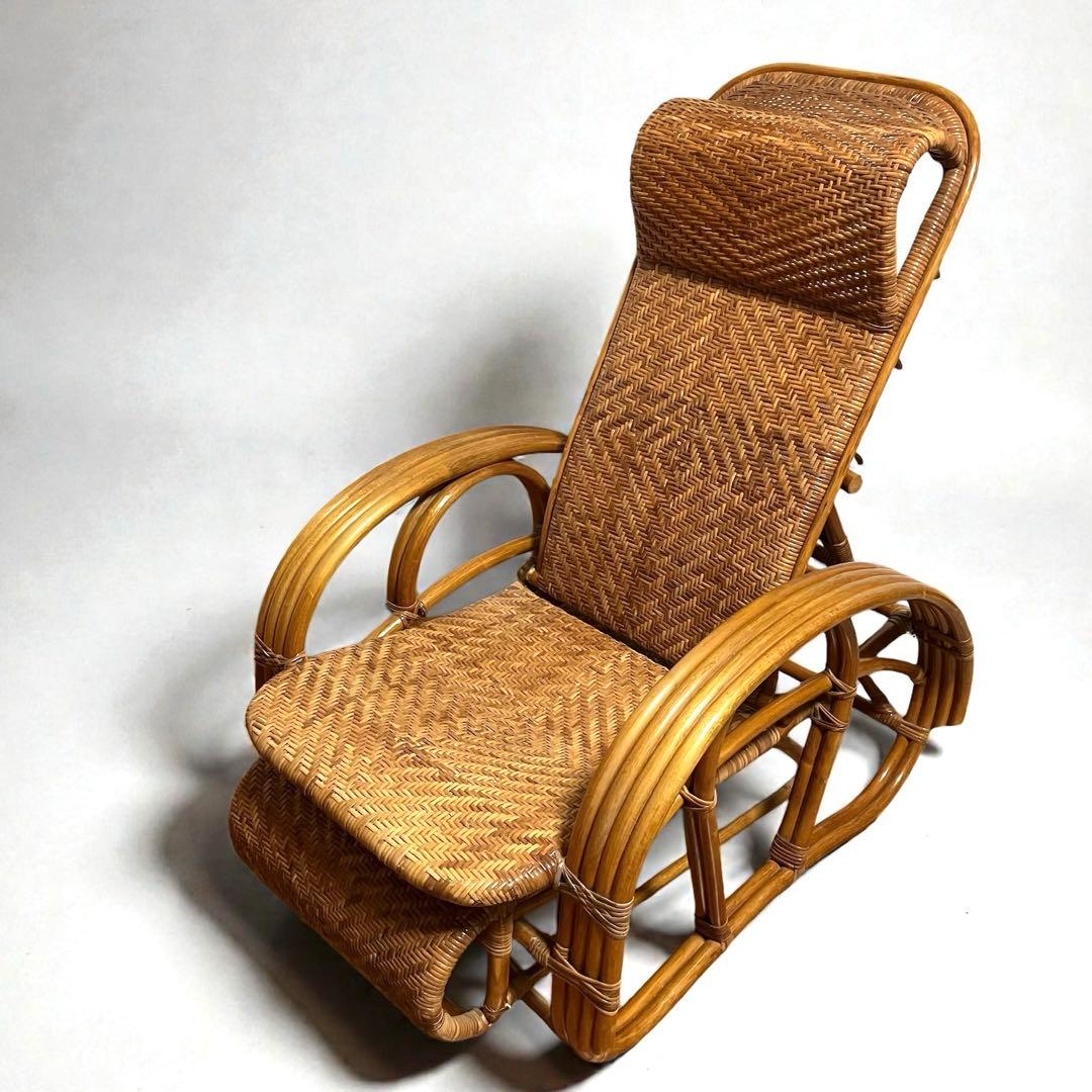 【良品】ラタン製 リクライニングチェア 1人掛けソファー　籐家具　昭和レトロ