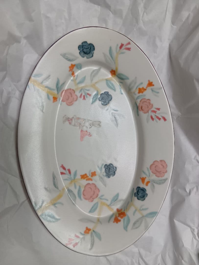 音屋nakagawa中川洋子さん　花柄　うさぎ　食器セット（皿1枚・カップ1個）