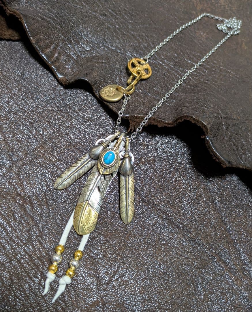 フェザーネックレス★３点組★上下金ターコイズ★細角チェーン★新品未着用★送料無料