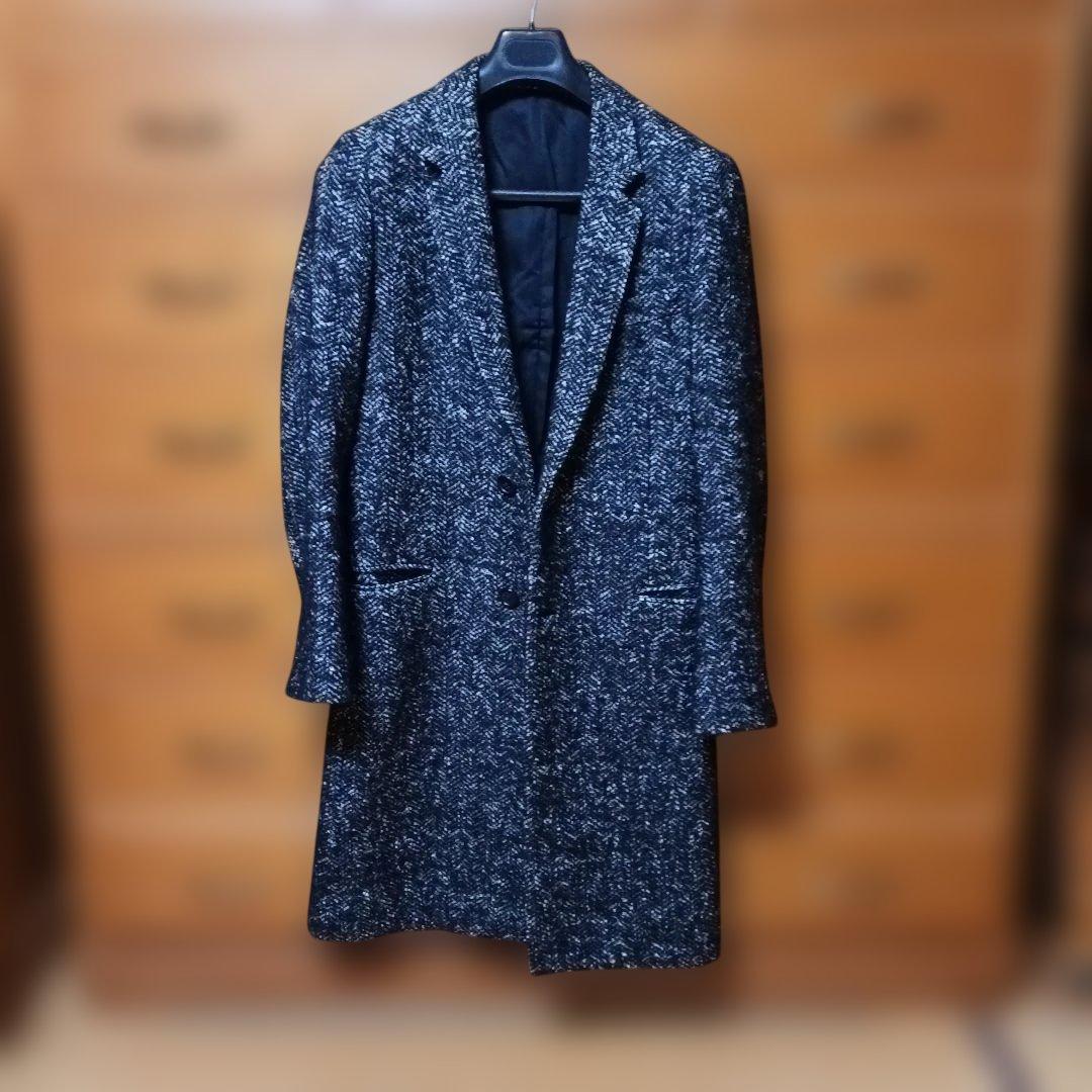 リチウムオム ツイード チェスターコート黒系サイズ44