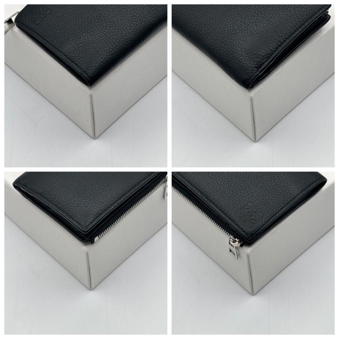 人気 ロエベ コンパクトウォレット 二つ折り財布 黒 レザー アナグラム