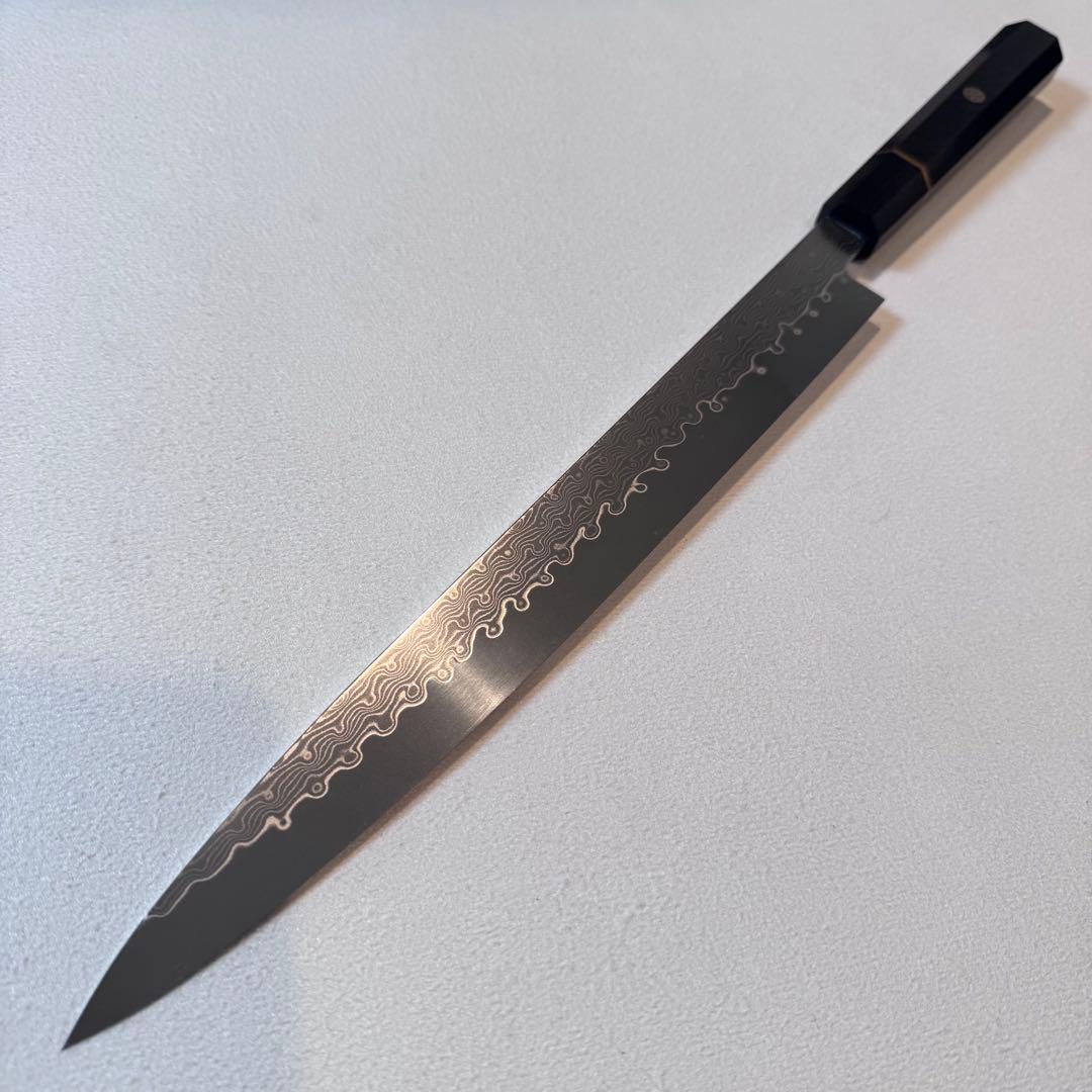 尺300mm 柳刃包丁 墨流しダマスカス　黒檀八角柄　刺身包丁 和包丁