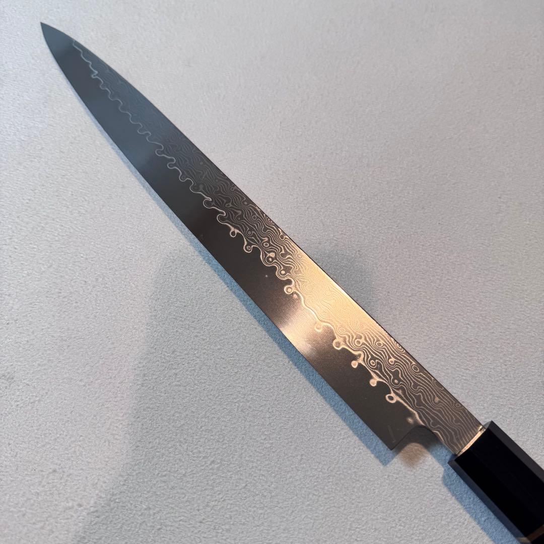 尺300mm 柳刃包丁 墨流しダマスカス　黒檀八角柄　刺身包丁 和包丁