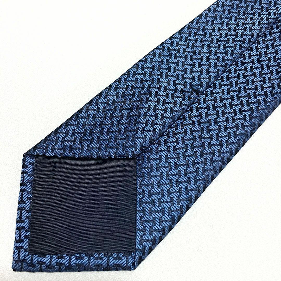 未使用級 H織りタイ ファソネH柄 エルメス HERMES ネクタイ ネイビー
