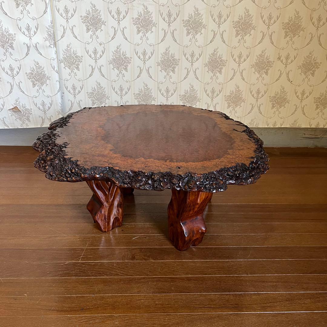 【アンティーク】木製 花梨 一枚板 座卓 飾り台 ちゃぶ台 銘木 古道具 花台