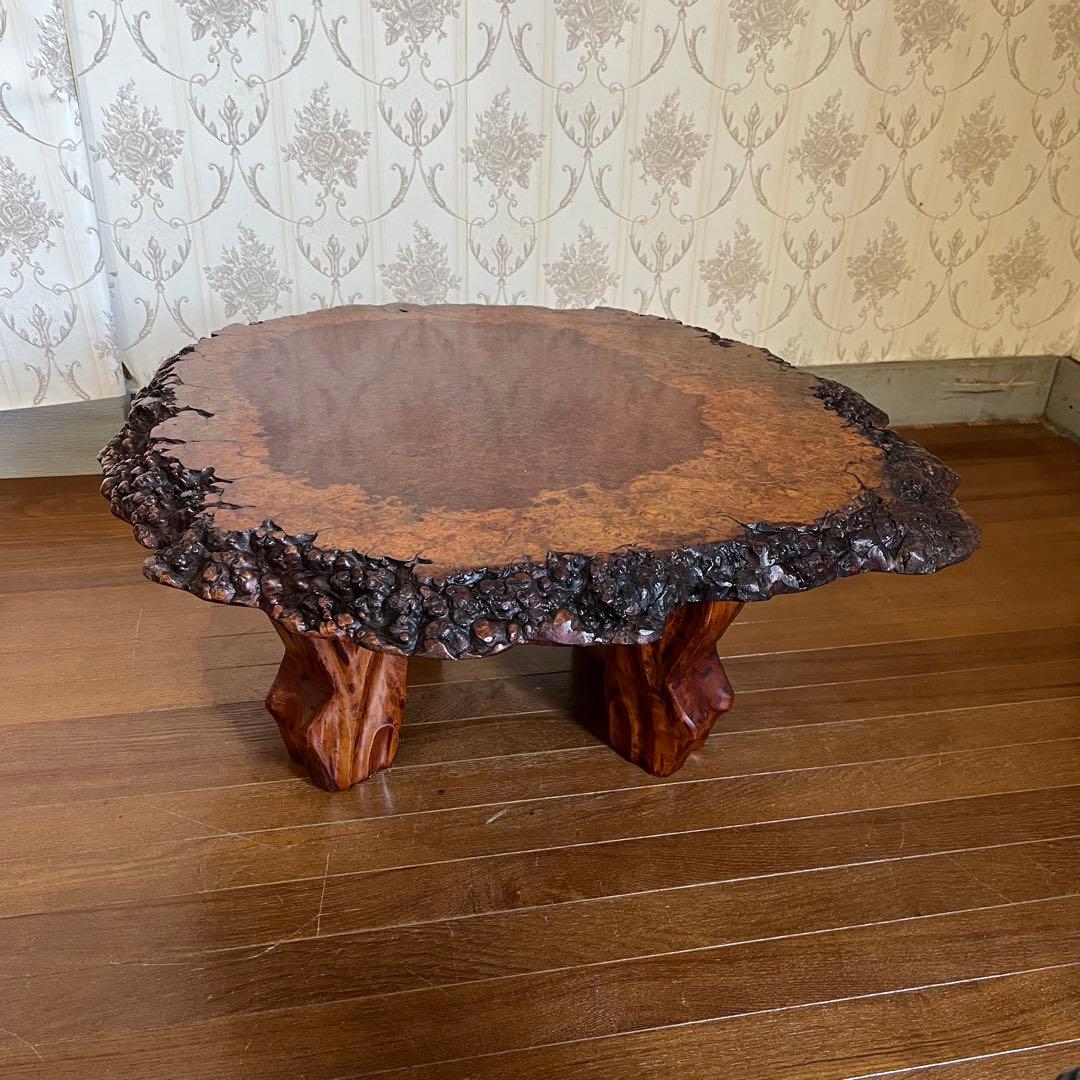 【アンティーク】木製 花梨 一枚板 座卓 飾り台 ちゃぶ台 銘木 古道具 花台